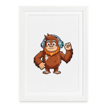 Big Foot Funny Cartoon Character Headphone Music - Framed poster (27 × 37 cm) - white - Front