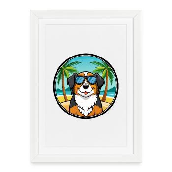 Grand Bouvier Suisse Race Cartoon Beach - Affiche encadrée (27 × 37 cm) - blanc - Devant
