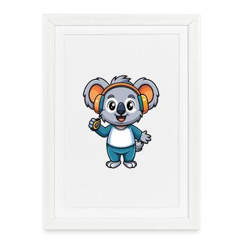 Koala drôle dessin animé personnage casque musique - Affiche encadrée (27 × 37 cm) - blanc - Devant