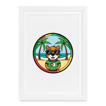 Portugais Chien de garde race dessin animé lunettes de soleil plage - Affiche encadrée (27 × 37 cm) - blanc - Devant