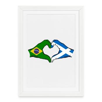 Brésil Ecosse drapeau mains forme de coeur - Affiche encadrée (27 × 37 cm) - blanc - Devant