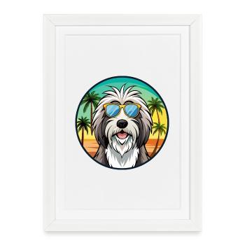 Bearded Collie Chien Race Dessin Animé Lunettes de Soleil Plage - Affiche encadrée (27 × 37 cm) - blanc - Devant