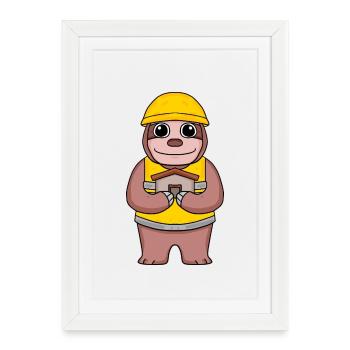 Constructeur garniture cadeau de construction de maison de paresseux - Affiche encadrée (27 × 37 cm) - blanc - Devant