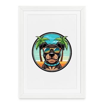 Rottweiler Chien Race Dessin Animé Lunettes De Soleil Plage - Affiche encadrée (27 × 37 cm) - blanc - Devant