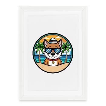 Cao De Seo Miguel Race De Chien Dessin Animé Plage - Affiche encadrée (27 × 37 cm) - blanc - Devant