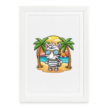 Zebra Funny Cartoon Summer Beach Lunettes de soleil - Affiche encadrée (27 × 37 cm) - blanc - Devant