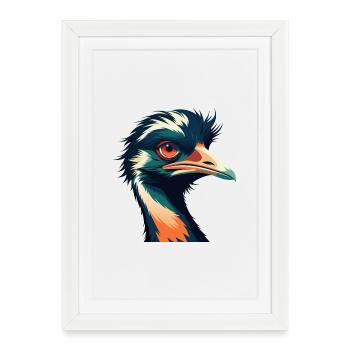 Emu Personnage De Dessin Animé Animal De Compagnie Coloré - Affiche encadrée (27 × 37 cm) - blanc - Devant