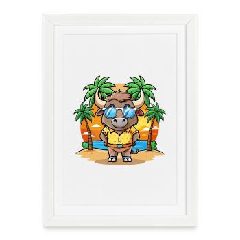 Buffalo Funny Cartoon Lunettes de soleil de plage d’été - Affiche encadrée (27 × 37 cm) - blanc - Devant