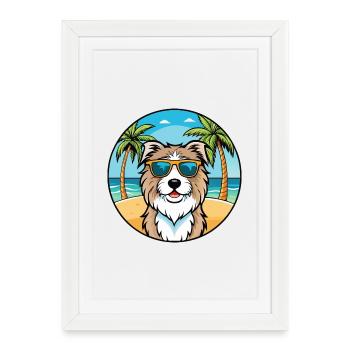 Chien de berger catalan race dessin animé lunettes de soleil plage - Affiche encadrée (27 × 37 cm) - blanc - Devant