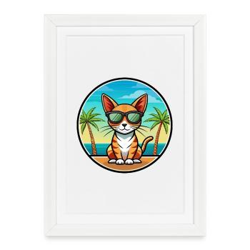 Abyssin Shorthair Cat Breed Cartoon Lunettes de soleil - Affiche encadrée (27 × 37 cm) - blanc - Devant