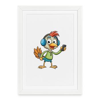 Ostrich Funny Cartoon Character Headphone Music - Framed poster (27 × 37 cm) - white - Front