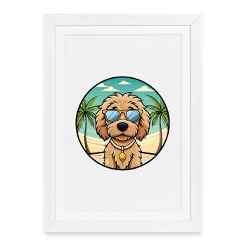 Labradoodle Chien Race Dessin Animé Lunettes De Soleil Plage - Affiche encadrée (27 × 37 cm) - blanc - Devant