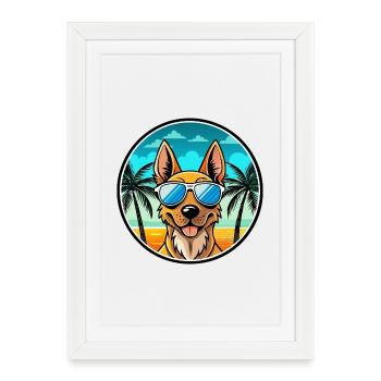 Berger Hollandais Chien Race Dessin Animé Lunettes De Soleil Plage - Affiche encadrée (27 × 37 cm) - blanc - Devant