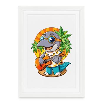 Lunettes de soleil de plage d’été de dessin animé de dauphin drôle - Affiche encadrée (27 × 37 cm) - blanc - Devant