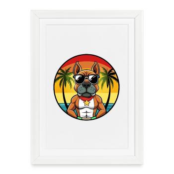 German Boxer Dog Breed Cartoon Sunglasses Beach - Framed poster (27 × 37 cm) - white - Front