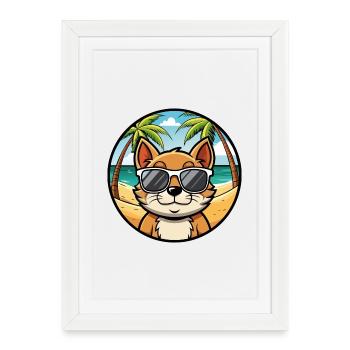 Bambino Cat Breed Cartoon Lunettes de soleil Beach - Affiche encadrée (27 × 37 cm) - blanc - Devant