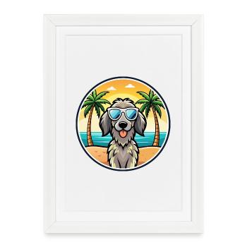 German Longhaired Pointer Dog Breed Cartoon Beach - Framed poster (27 × 37 cm) - white - Front