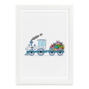 Train pour enfants avec remorque blanche - Affiche encadrée (27 × 37 cm) - blanc - Devant
