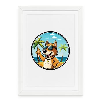 Auvergne Chien D’arrêt Race Dessin Animé Lunettes De Soleil Plage - Affiche encadrée (27 × 37 cm) - blanc - Devant