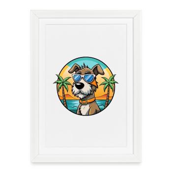 Chien courant à poil dur d’Istrie Race de chien de dessin animé Plage - Affiche encadrée (27 × 37 cm) - blanc - Devant