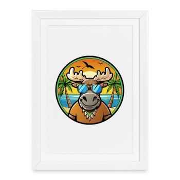 Moose Funny Cartoon Summer Beach Sunglasses Cool - Framed poster (27 × 37 cm) - white - Front