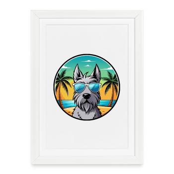 Scottish Terrier Chien Race Dessin Animé Lunettes De Soleil Plage - Affiche encadrée (27 × 37 cm) - blanc - Devant