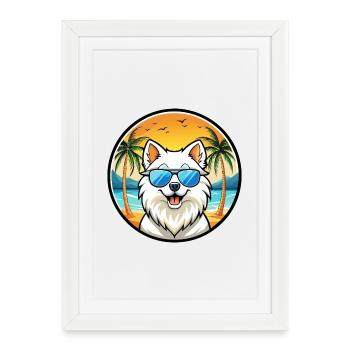 Lunettes de soleil de dessin animé de race de chien Spitz japonais plage - Affiche encadrée (27 × 37 cm) - blanc - Devant