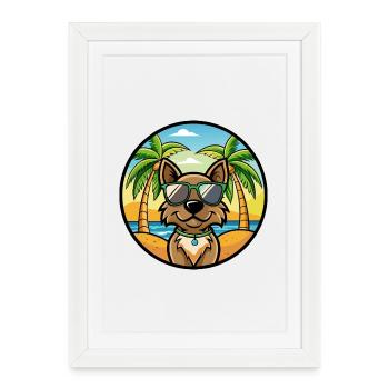 Cao Da Serra De Aires Lunettes de soleil de dessin animé de race de chien - Affiche encadrée (27 × 37 cm) - blanc - Devant