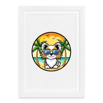Japonais Chin Chien Race Dessin Animé Lunettes De Soleil Plage - Affiche encadrée (27 × 37 cm) - blanc - Devant