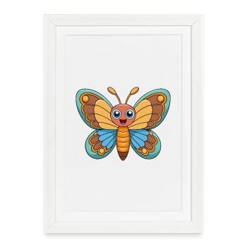 Butterfly Cute Mascot Cartoon Character Kawaii - Framed poster (27 × 37 cm) - white - Front