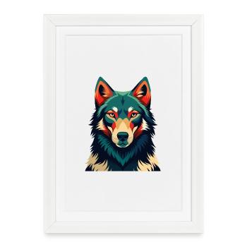 Wolf Cartoon Character Colorful Pet Animal - Framed poster (27 × 37 cm) - white - Front