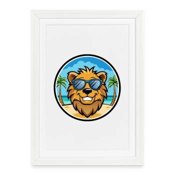 Lion Funny Cartoon Summer Beach Sunglasses Sticker - Framed poster (27 × 37 cm) - white - Front