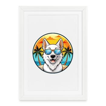 Berger Blanc Suisse Dog Breed Cartoon Sunglasses - Framed poster (27 × 37 cm) - white - Front