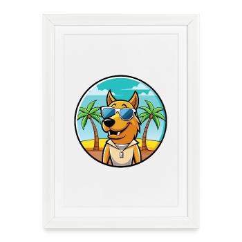 Smaland Hound Chien Race Dessin Animé Lunettes De Soleil Plage - Affiche encadrée (27 × 37 cm) - blanc - Devant