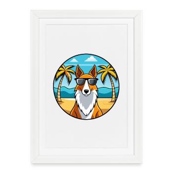 Smooth Collie Dog Breed Cartoon Sunglasses Beach - Framed poster (27 × 37 cm) - white - Front
