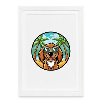 Boykin Spaniel Chien Race Dessin Animé Lunettes De Soleil Plage - Affiche encadrée (27 × 37 cm) - blanc - Devant