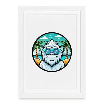 Yeti Funny Cartoon Summer Beach Sunglasses Sticker - Framed poster (27 × 37 cm) - white - Front