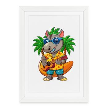 Funny Tapir Cartoon Summer Beach Sunglasses Guitar - Framed poster (27 × 37 cm) - white - Front