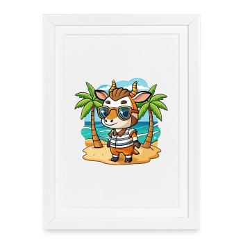 Okapi Funny Cartoon Summer Beach Sunglasses - Framed poster (27 × 37 cm) - white - Front