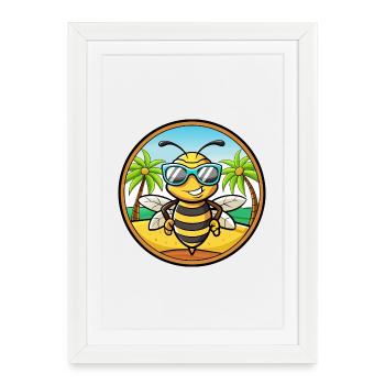 Biene Lustige Cartoon Sommer Strand Sonnenbrille Aufkleber - Gerahmtes Poster (27 × 37 cm) - Weiß - Vorne