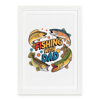 Pêche avec papa avec des poissons colorés - Affiche encadrée (27 × 37 cm) - blanc - Devant