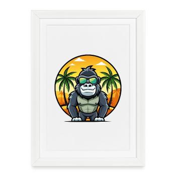 Gorilla Funny Cartoon Summer Beach Sunglasses Cool - Framed poster (27 × 37 cm) - white - Front