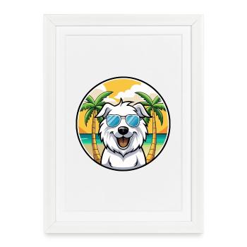 Great Pyrenees Dog Breed Cartoon Sunglasses Beach - Framed poster (27 × 37 cm) - white - Front