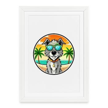 Irish Wolfhound Chien Race Dessin Animé Lunettes De Soleil Plage - Affiche encadrée (27 × 37 cm) - blanc - Devant