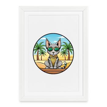 Lunettes de soleil de dessin animé de race de chat Mau égyptien plage - Affiche encadrée (27 × 37 cm) - blanc - Devant