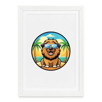 Leonberger Chien Race Dessin Animé Lunettes de Soleil Plage - Affiche encadrée (27 × 37 cm) - blanc - Devant
