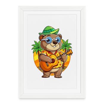 Drôle marmotte d’été plage lunettes de soleil hawaïenne - Affiche encadrée (27 × 37 cm) - blanc - Devant