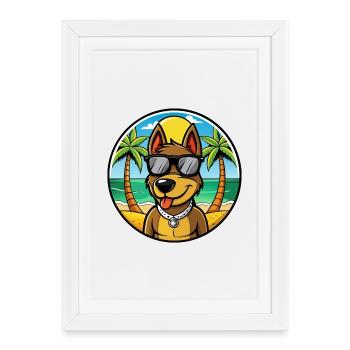 Chasse allemande Terrier Chien Race Dessin Animé Plage - Affiche encadrée (27 × 37 cm) - blanc - Devant