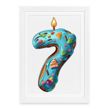 GÂTEAU NUMÉRO 7 SWEET 7E ANNIVERSAIRE - Affiche encadrée (27 × 37 cm) - blanc - Devant