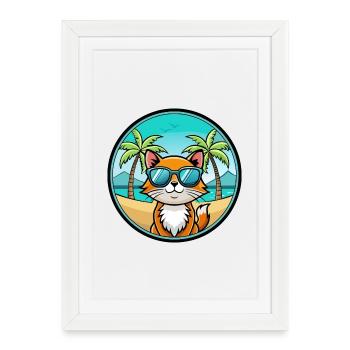 Hantilly Tiffany Cat Breed Cartoon Sunglass Beach - Framed poster (27 × 37 cm) - white - Front